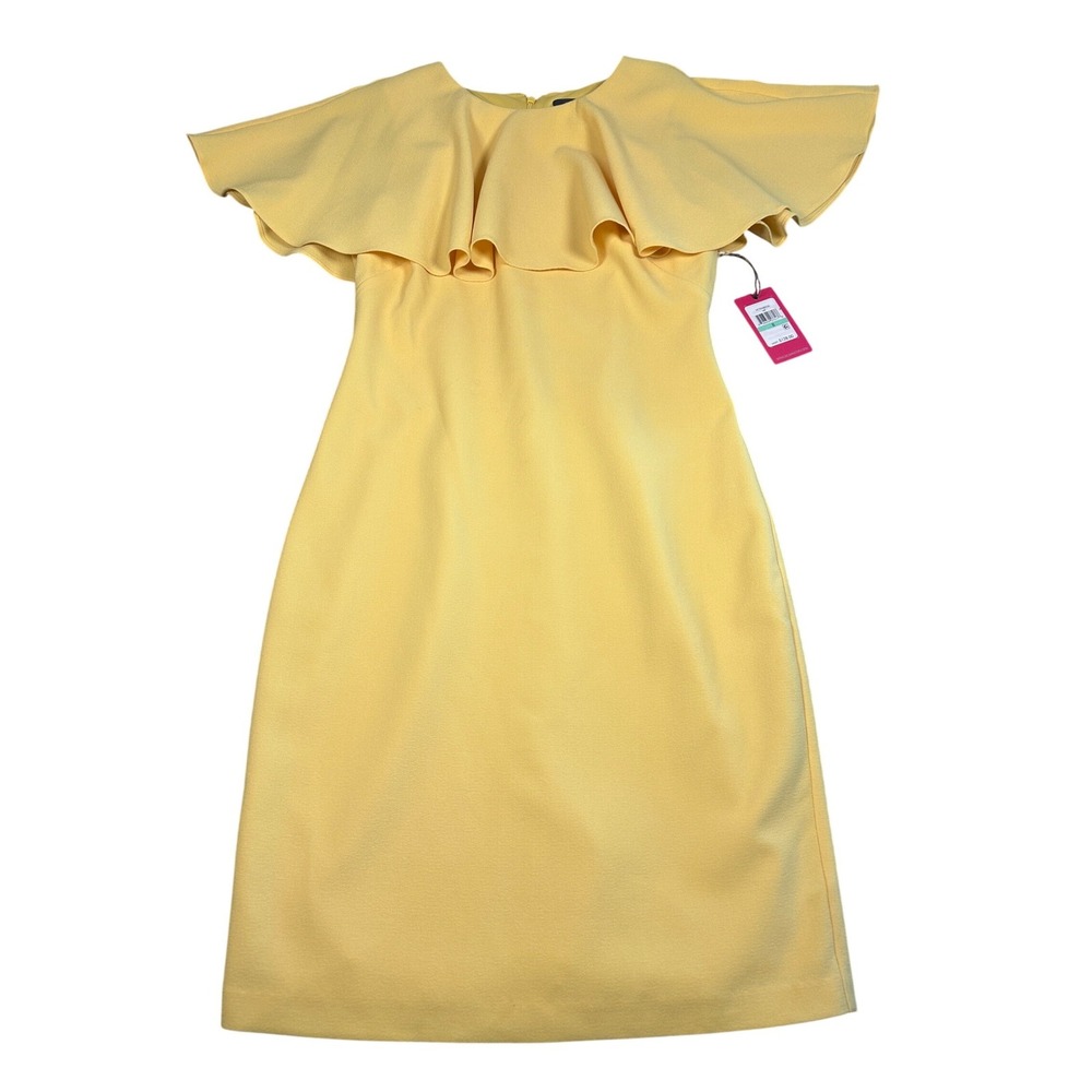 Vince Camuto Yellow Ruffle Cape Sleeve Sheath Dress VC8M8029 Size 8 NEW